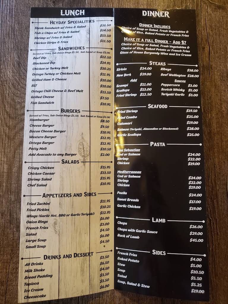 Heyday Inn Menu 1